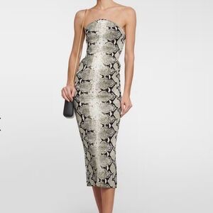 Khaite Strapless Snake Print Midi Dress XS